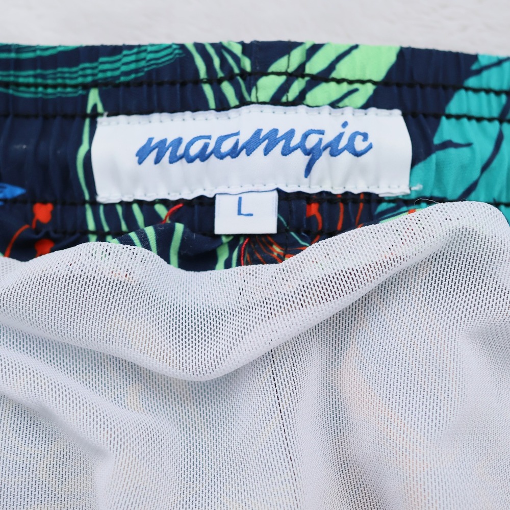 Maamgic‎ Mens Tropical Floral Swim Trunks Navy Blue Mesh Lined Shorts Size L - Picture 3 of 7